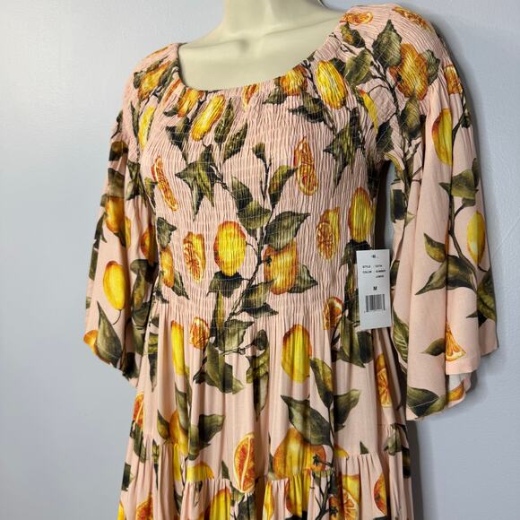 Alexia Admor Amabella Smocked Off-the-Shoulder Madi Dress Lemon Print M - Picture 5 of 14